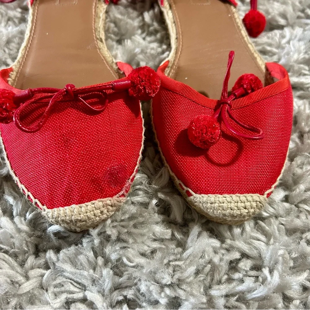 Aquazzura Palm Beach Pom Pom‎ Espadrille Flats in Red sz 39.5